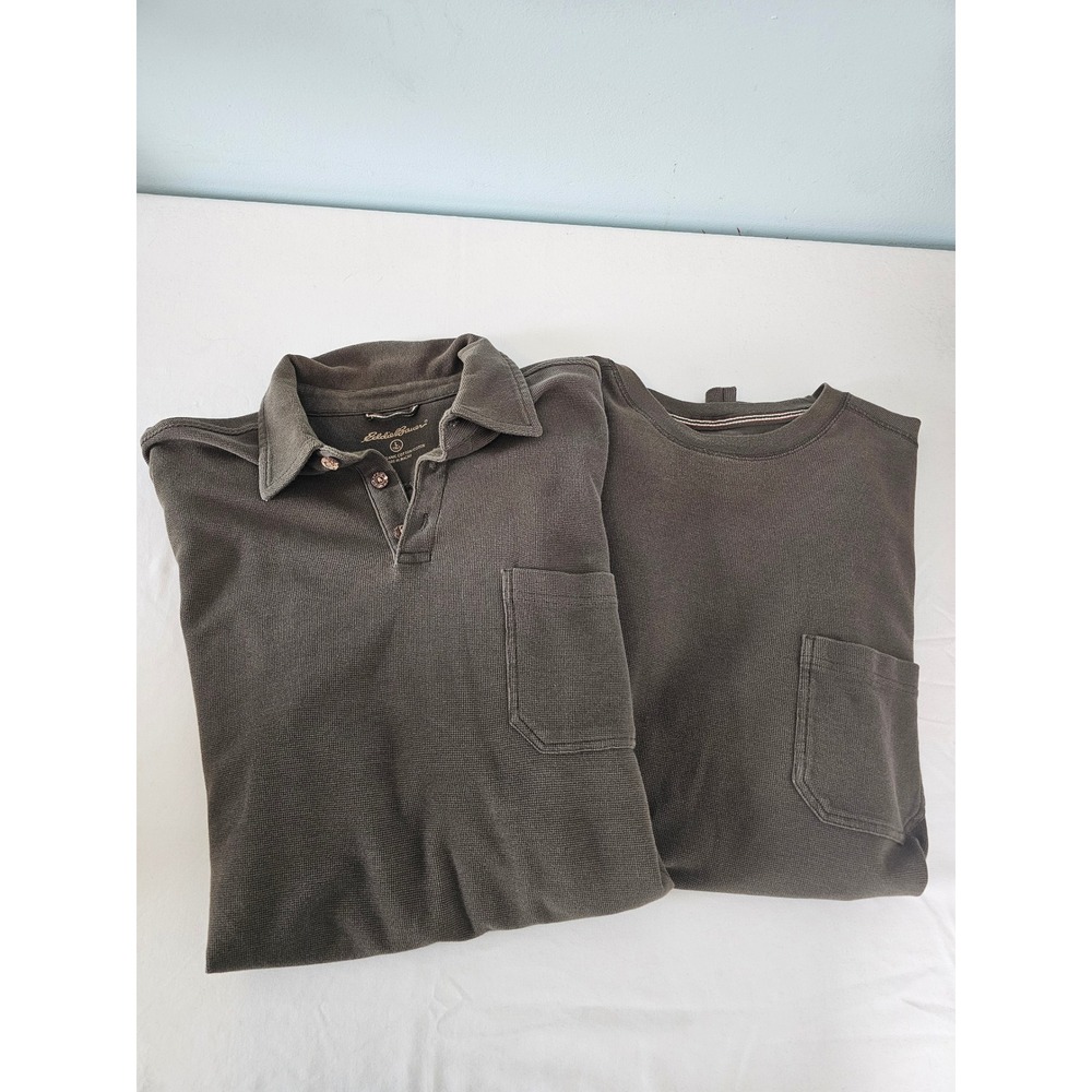 Gorpcore Eddie Bauer Organic Cotton Shirts Mens L Tall Brown Polo Tee Lot 2pk